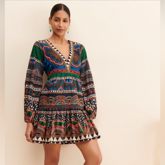 FARM Rio V-Neck Printed Tunic Dress Sz XS - Picture 3 of 3